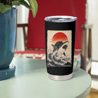 Black Cat Hunting Shark Ukiyo e Ocean Art Tumbler Cup Funny Japanese Style Graphic