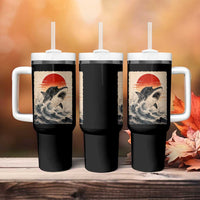 Black Cat Hunting Shark Ukiyo e Ocean Art Tumbler With Handle Funny Japanese Style Graphic