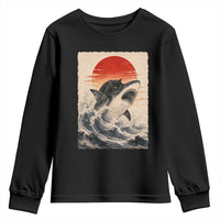 Black Cat Hunting Shark Ukiyo e Ocean Art Youth Sweatshirt Funny Japanese Style Graphic