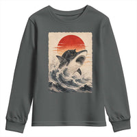 Black Cat Hunting Shark Ukiyo e Ocean Art Youth Sweatshirt Funny Japanese Style Graphic