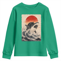 Black Cat Hunting Shark Ukiyo e Ocean Art Youth Sweatshirt Funny Japanese Style Graphic