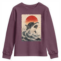 Black Cat Hunting Shark Ukiyo e Ocean Art Youth Sweatshirt Funny Japanese Style Graphic