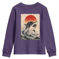 Black Cat Hunting Shark Ukiyo e Ocean Art Youth Sweatshirt Funny Japanese Style Graphic