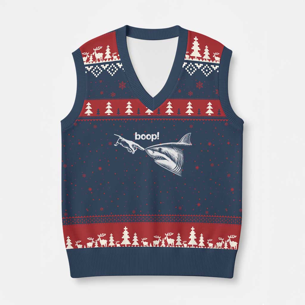 Boop Shark Meme V-Neck Knit Sweater Vest Funny Nose Touch Shark Lovers Ocean Life