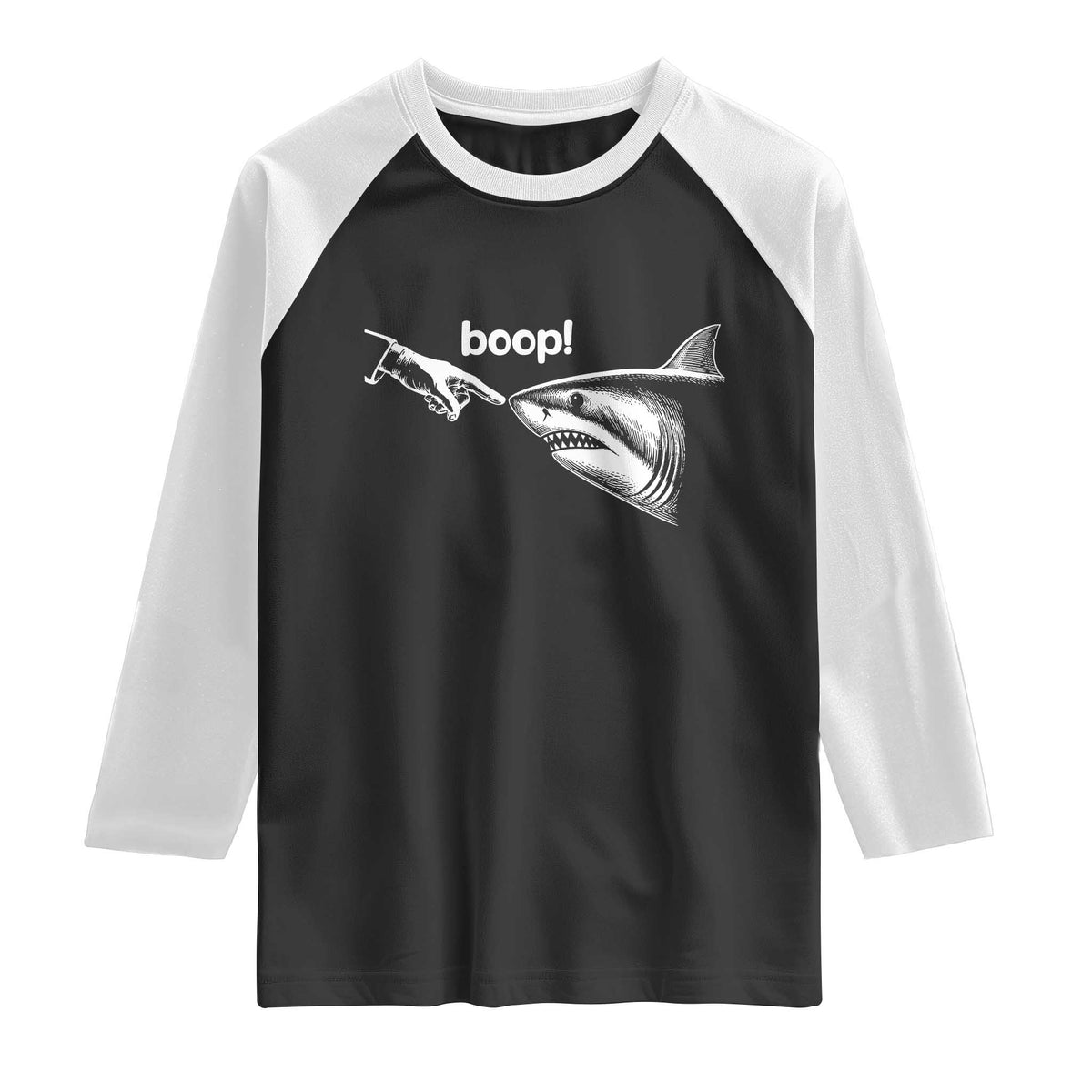 Boop Shark Meme Raglan Shirt Funny Nose Touch Shark Lovers Ocean Life