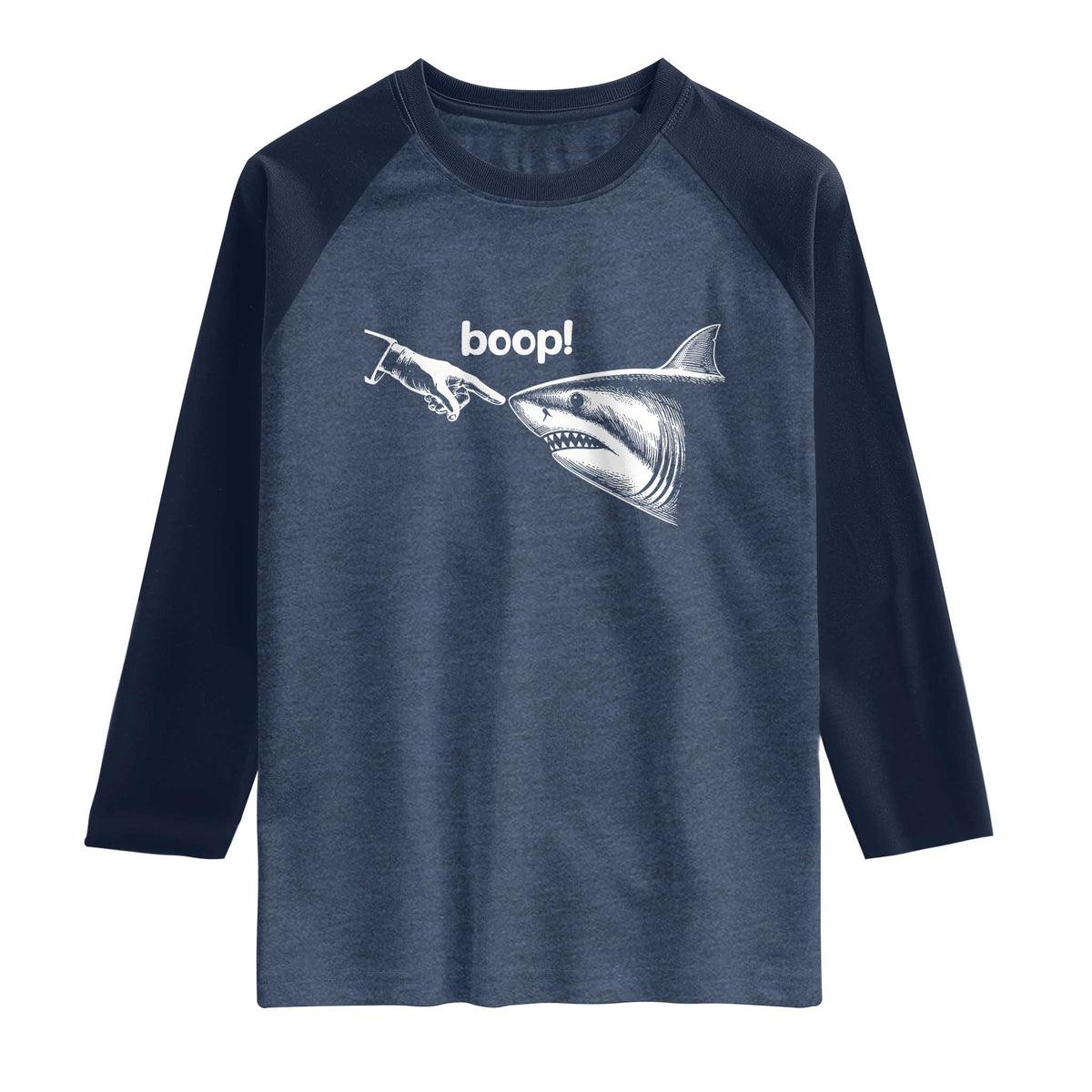Boop Shark Meme Raglan Shirt Funny Nose Touch Shark Lovers Ocean Life