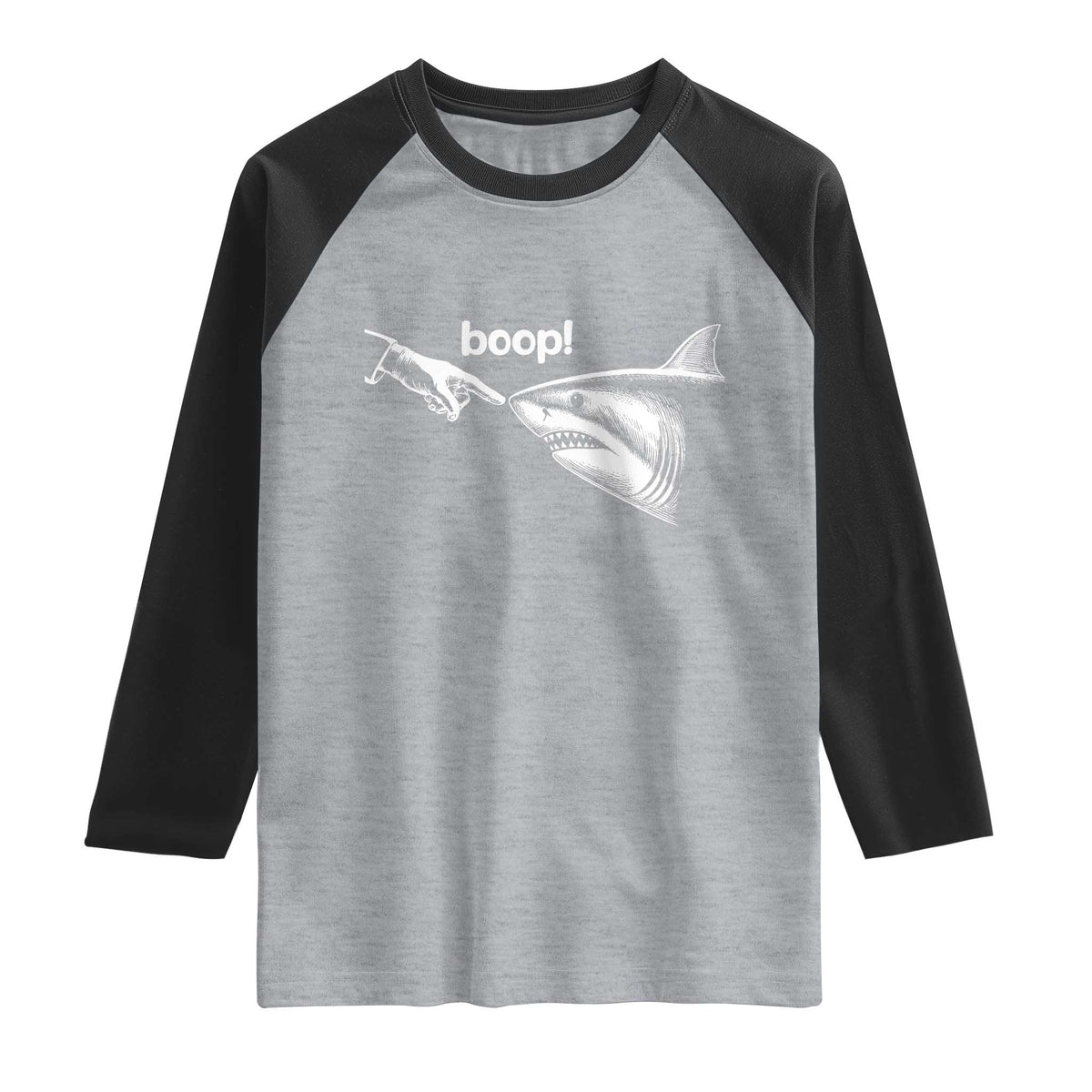 Boop Shark Meme Raglan Shirt Funny Nose Touch Shark Lovers Ocean Life