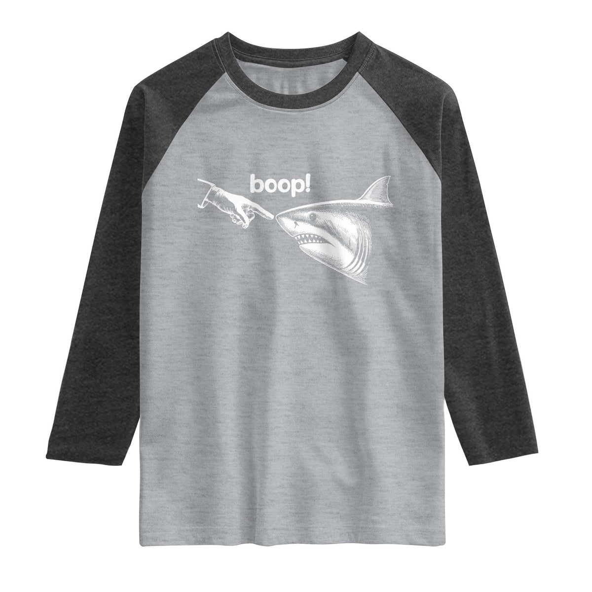 Boop Shark Meme Raglan Shirt Funny Nose Touch Shark Lovers Ocean Life