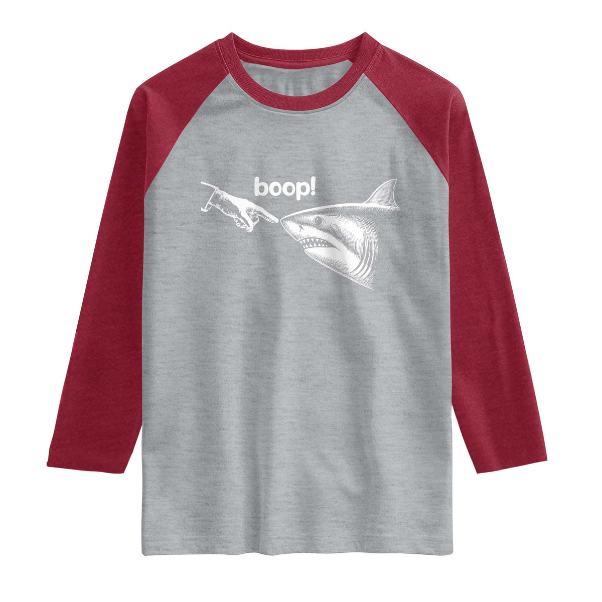 Boop Shark Meme Raglan Shirt Funny Nose Touch Shark Lovers Ocean Life