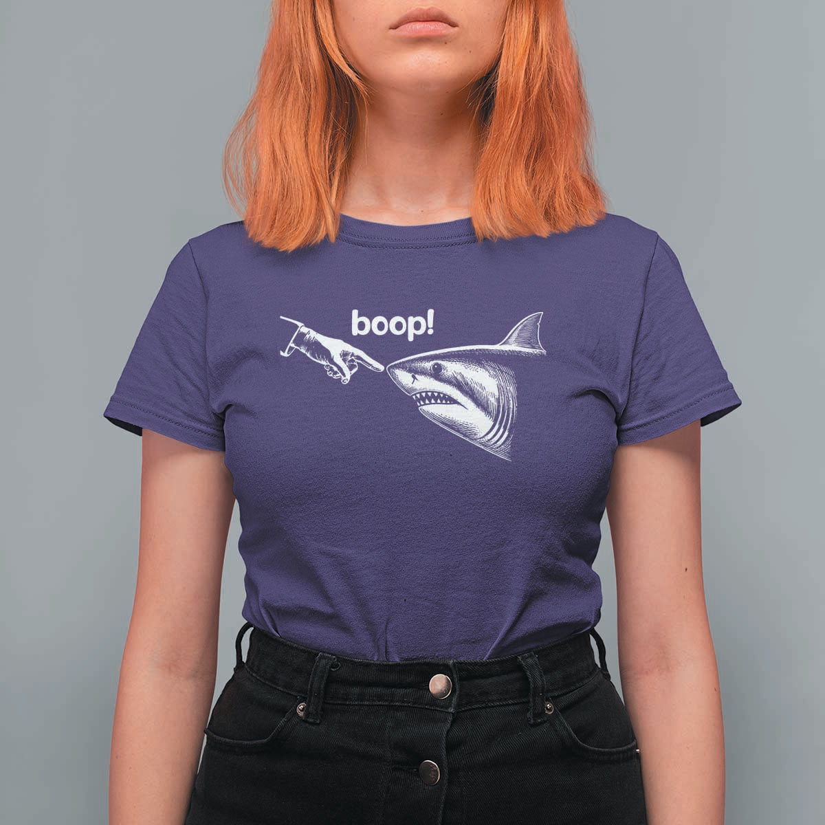 Boop Shark Meme T Shirt For Women Funny Nose Touch Shark Lovers Ocean Life