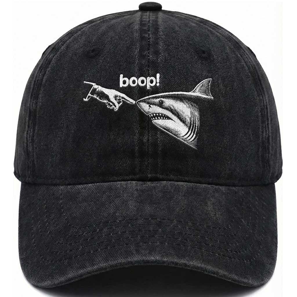 Boop Shark Meme Washed Cotton Baseball Cap Funny Nose Touch Shark Lovers Ocean Life