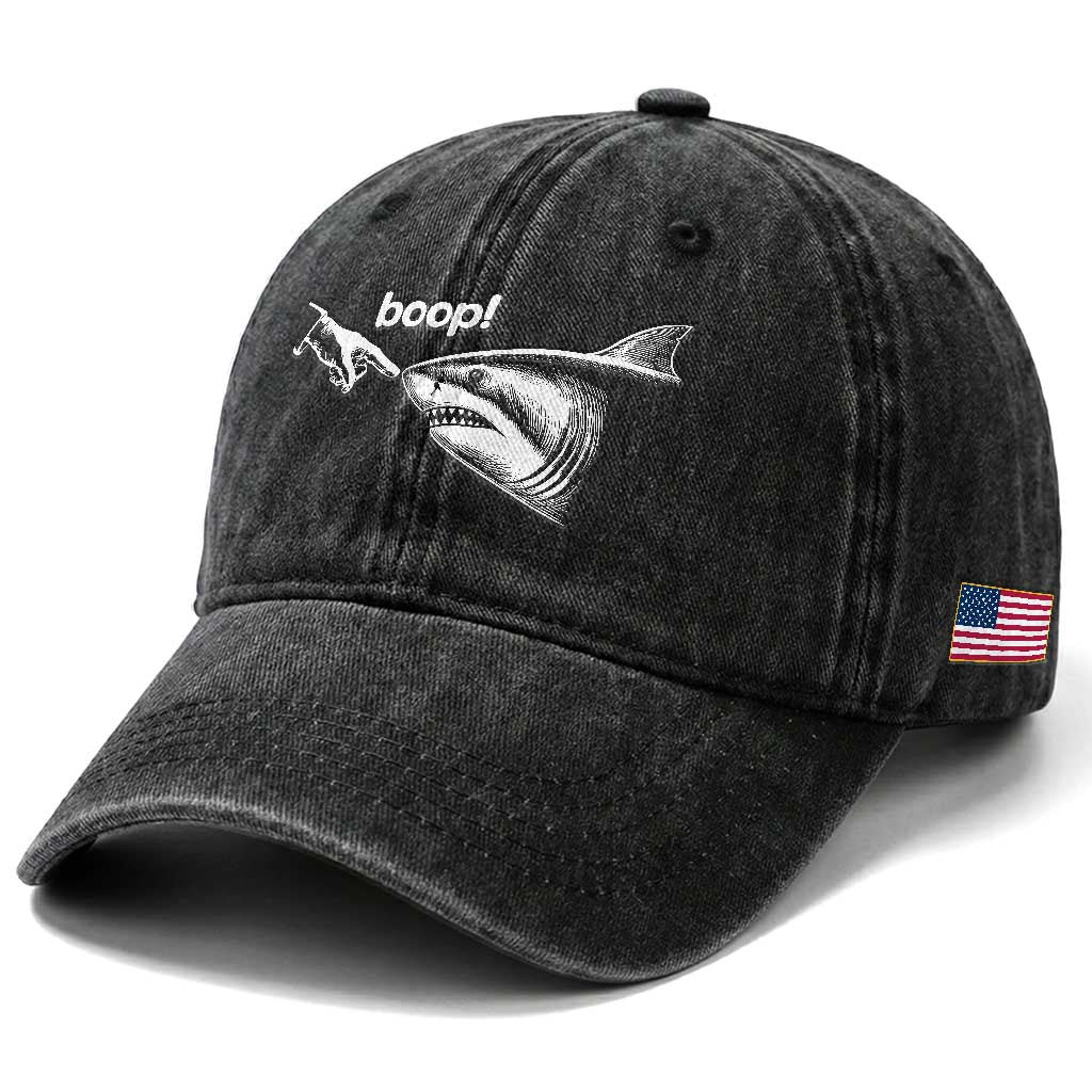 Boop Shark Meme Washed Cotton Baseball Cap Funny Nose Touch Shark Lovers Ocean Life
