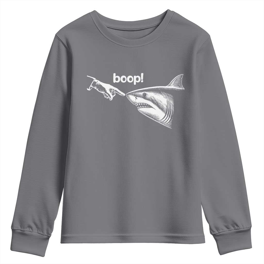 Boop Shark Meme Youth Sweatshirt Funny Nose Touch Shark Lovers Ocean Life