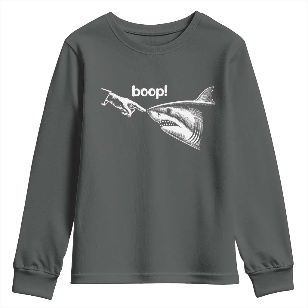 Boop Shark Meme Youth Sweatshirt Funny Nose Touch Shark Lovers Ocean Life