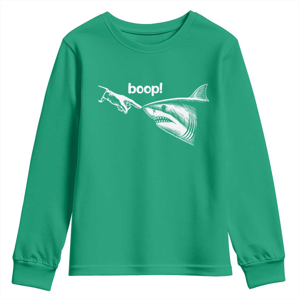 Boop Shark Meme Youth Sweatshirt Funny Nose Touch Shark Lovers Ocean Life