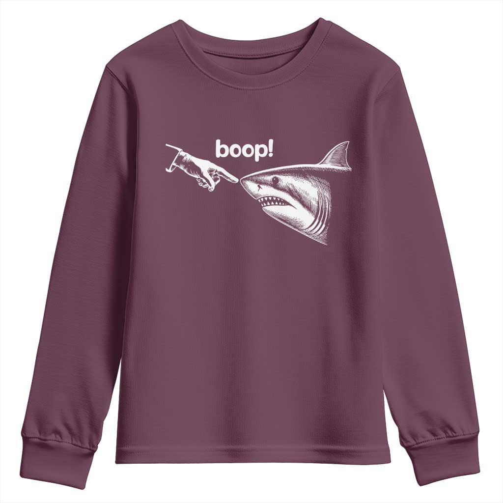 Boop Shark Meme Youth Sweatshirt Funny Nose Touch Shark Lovers Ocean Life