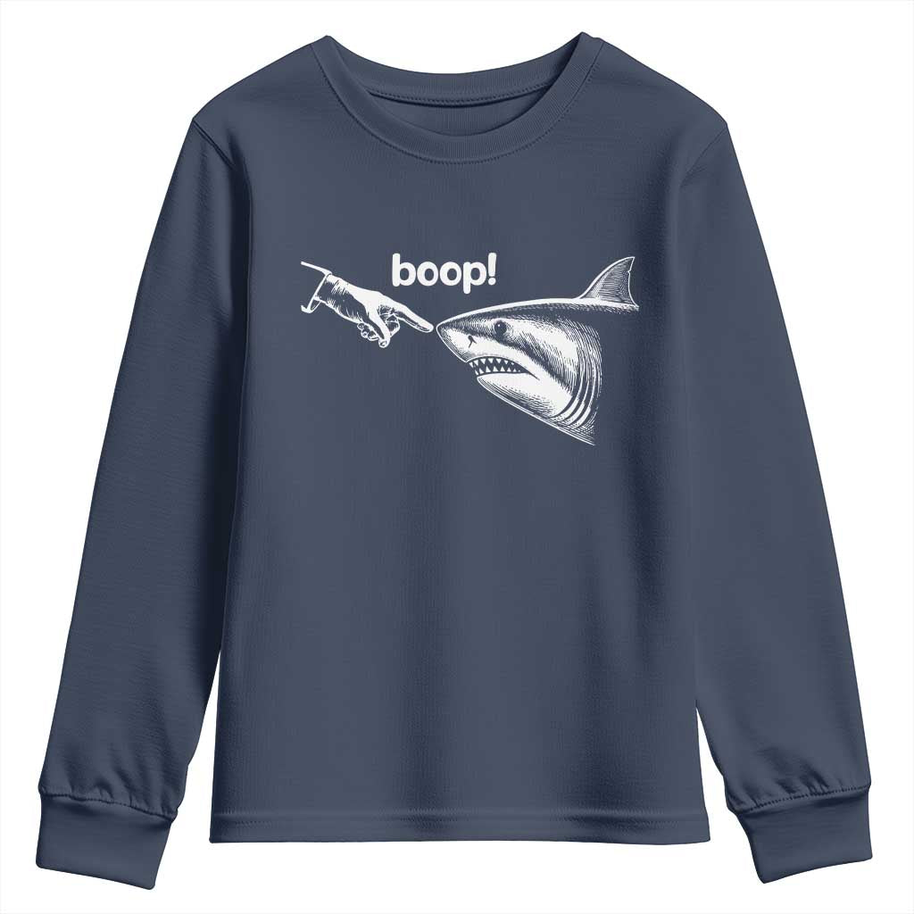 Boop Shark Meme Youth Sweatshirt Funny Nose Touch Shark Lovers Ocean Life