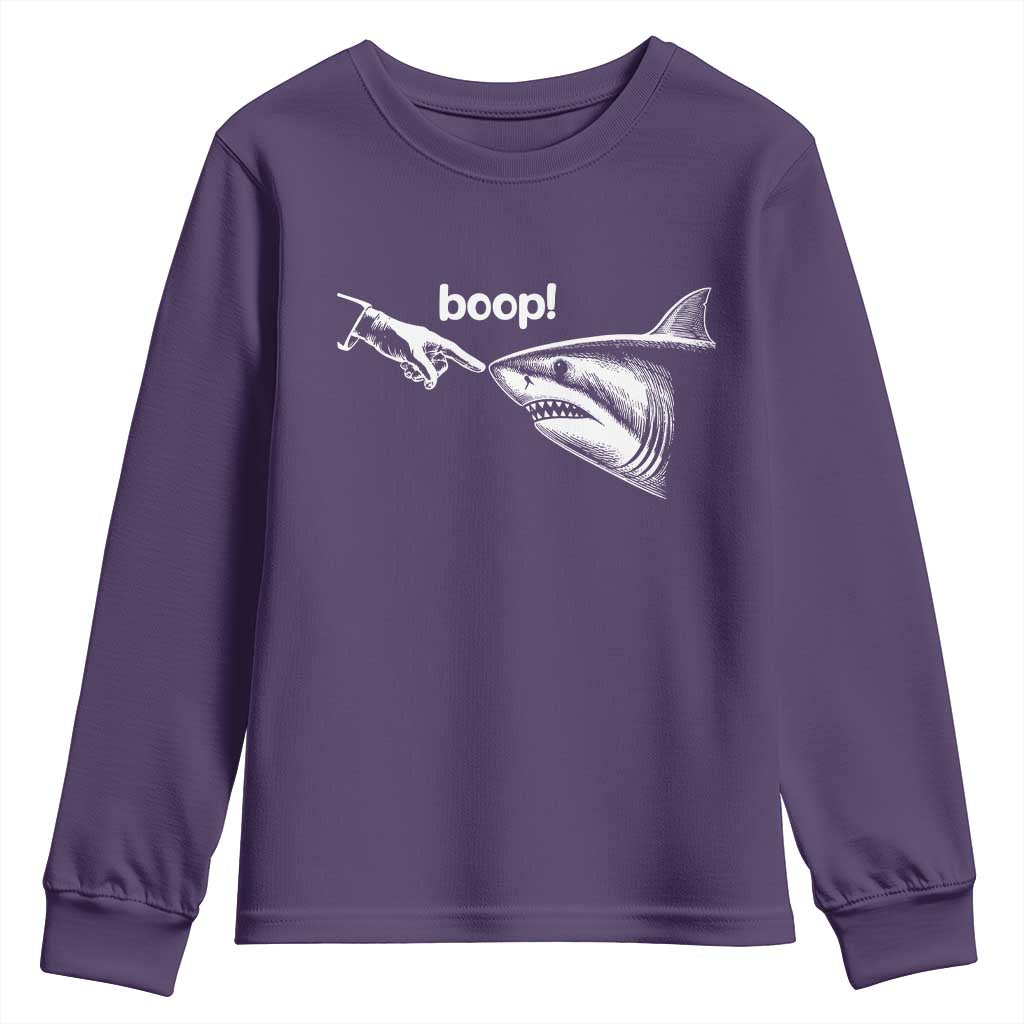 Boop Shark Meme Youth Sweatshirt Funny Nose Touch Shark Lovers Ocean Life