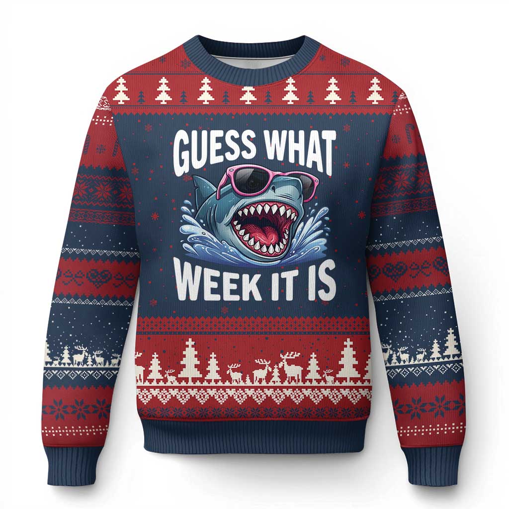 Funny Shark Guess What Week It Is Ugly Christmas Sweater Shark Awareness Support Ocean Summer