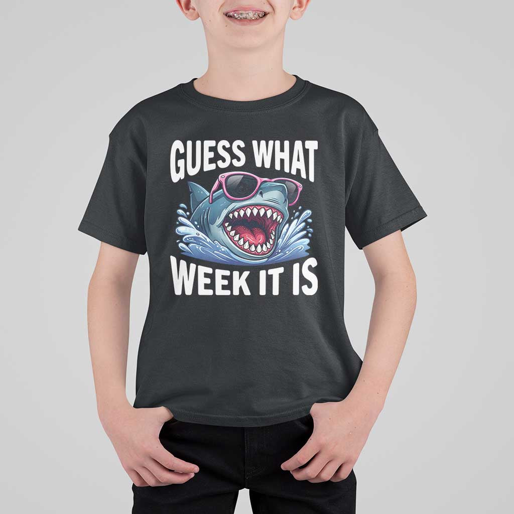 Funny Shark Guess What Week It Is T Shirt For Kid Shark Awareness Support Ocean Summer