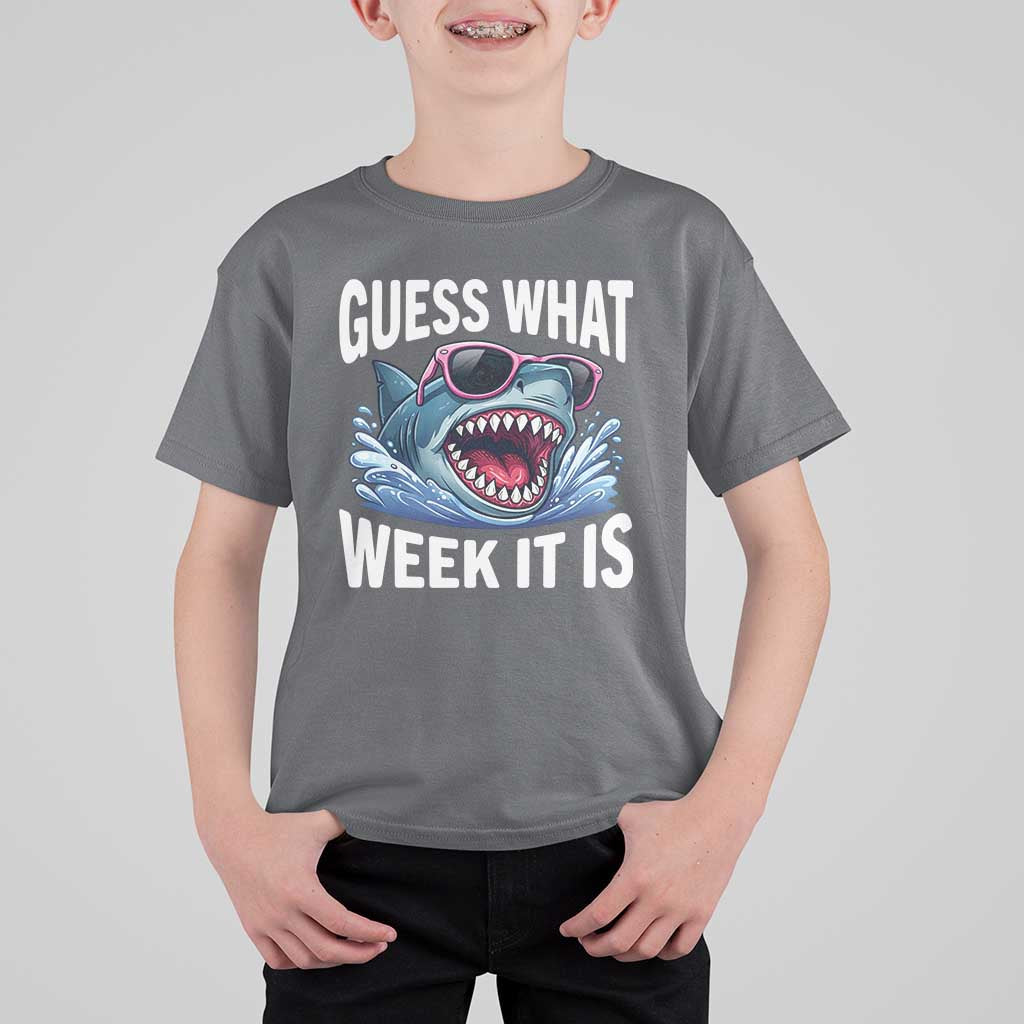Funny Shark Guess What Week It Is T Shirt For Kid Shark Awareness Support Ocean Summer