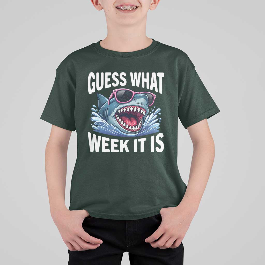 Funny Shark Guess What Week It Is T Shirt For Kid Shark Awareness Support Ocean Summer