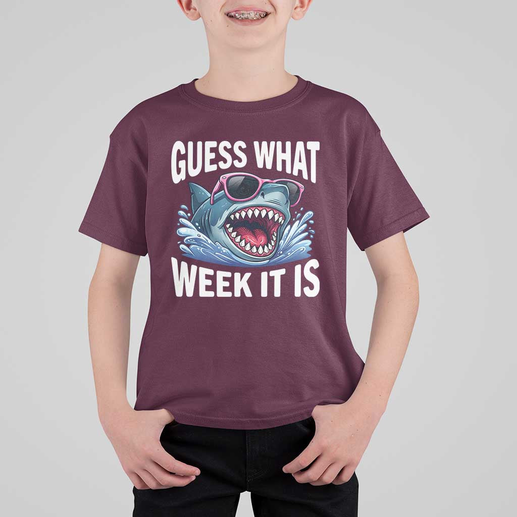 Funny Shark Guess What Week It Is T Shirt For Kid Shark Awareness Support Ocean Summer