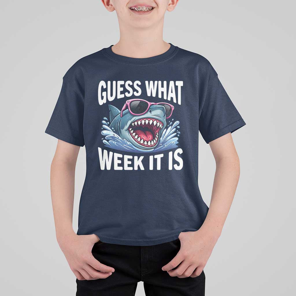 Funny Shark Guess What Week It Is T Shirt For Kid Shark Awareness Support Ocean Summer