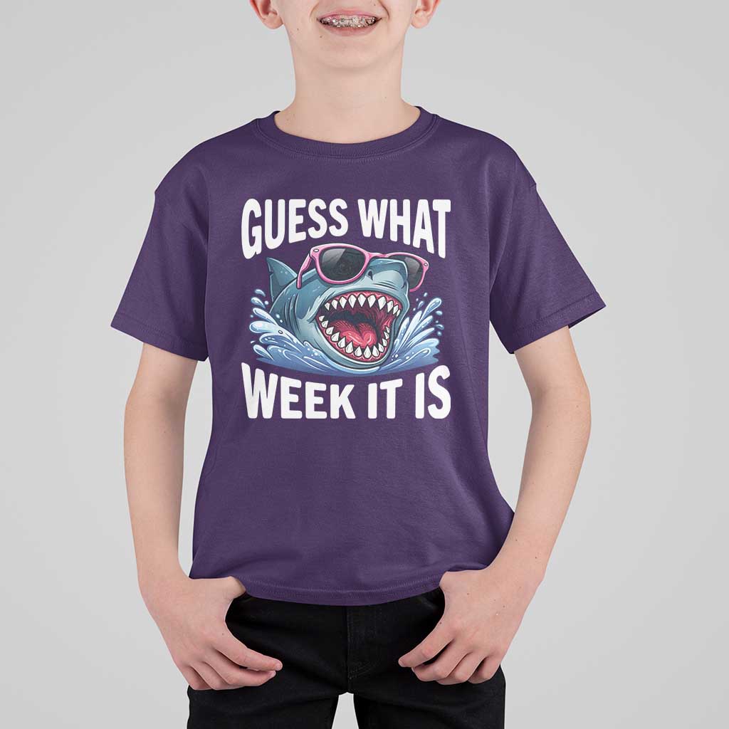 Funny Shark Guess What Week It Is T Shirt For Kid Shark Awareness Support Ocean Summer