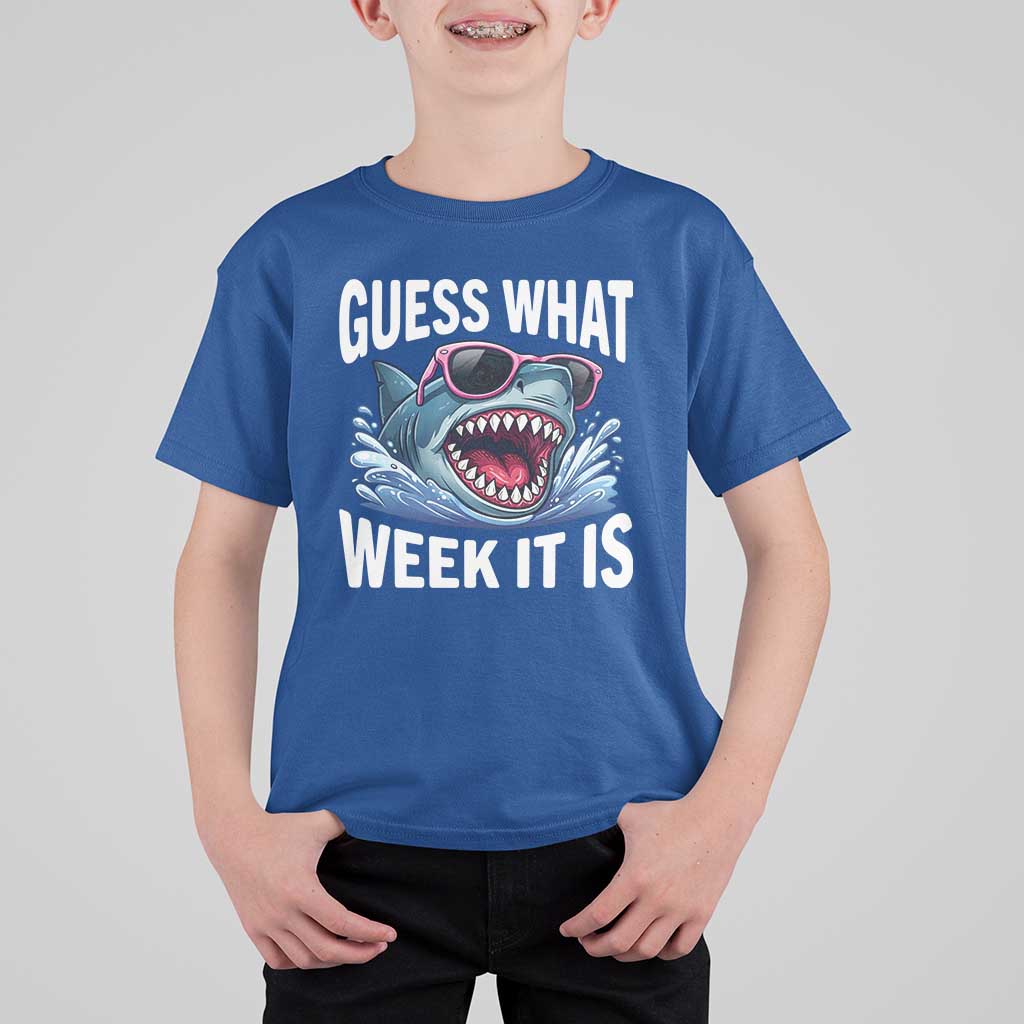 Funny Shark Guess What Week It Is T Shirt For Kid Shark Awareness Support Ocean Summer