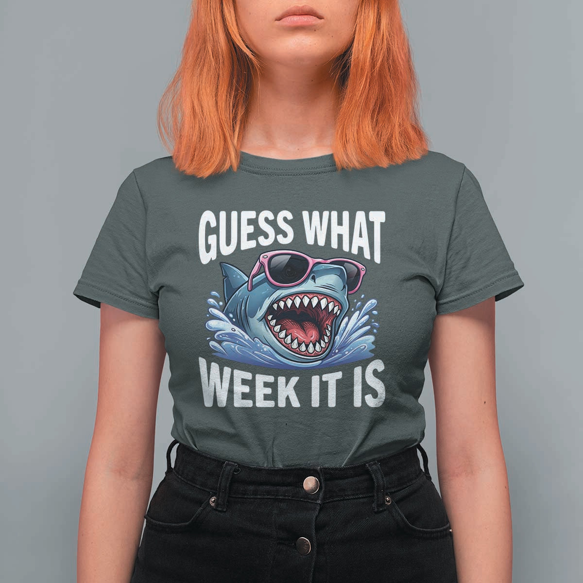 Funny Shark Guess What Week It Is T Shirt For Women Shark Awareness Support Ocean Summer