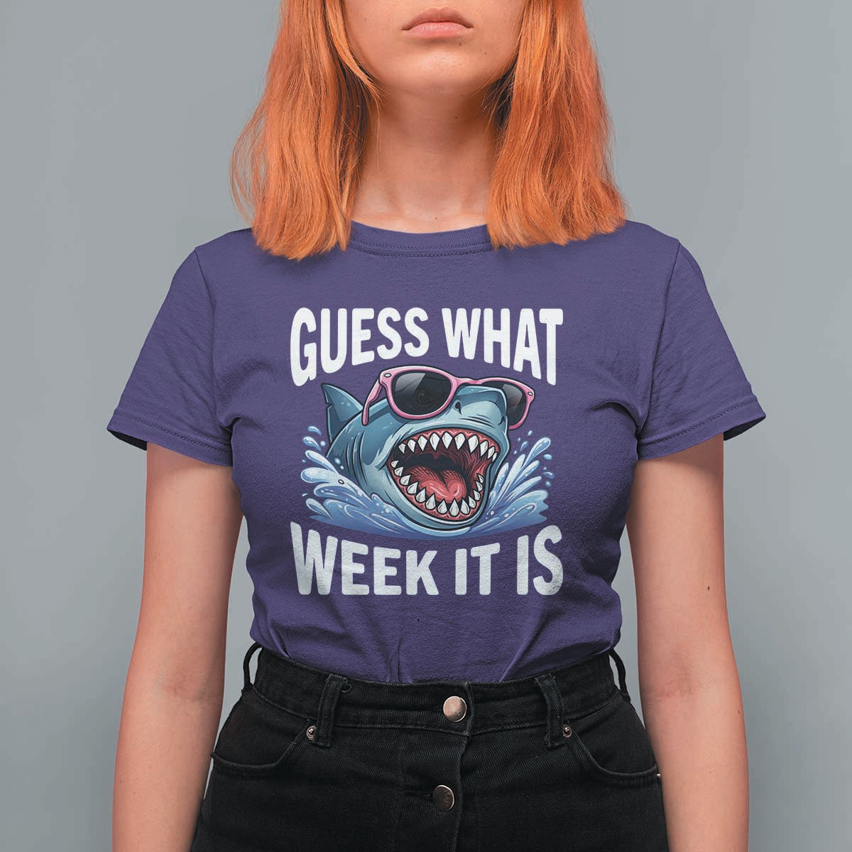 Funny Shark Guess What Week It Is T Shirt For Women Shark Awareness Support Ocean Summer