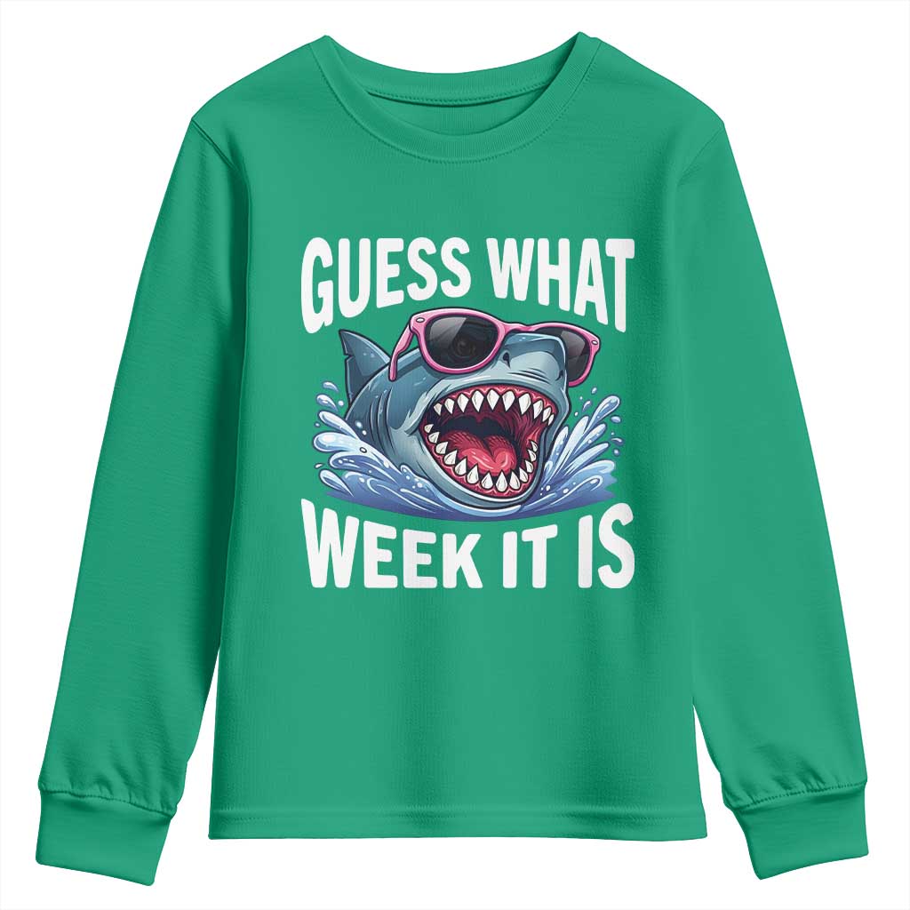 Funny Shark Guess What Week It Is Youth Sweatshirt Shark Awareness Support Ocean Summer
