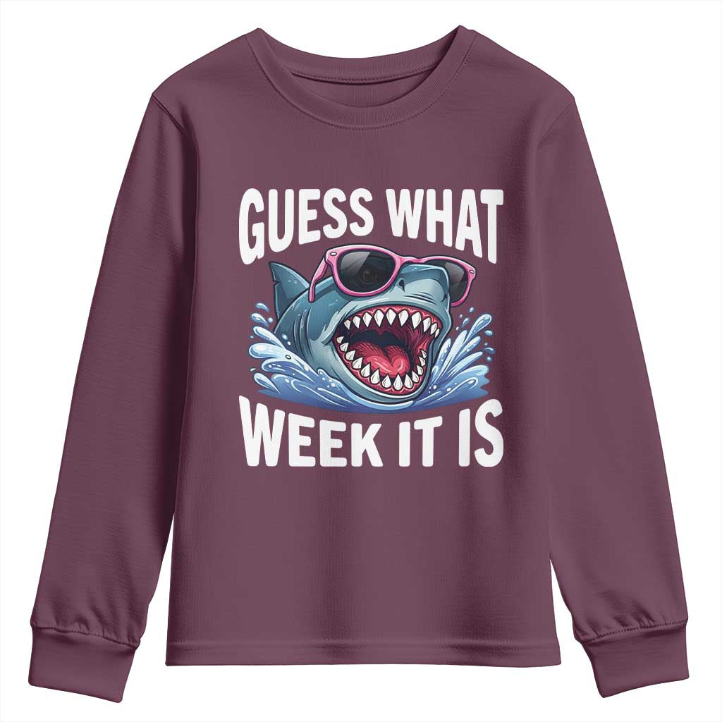 Funny Shark Guess What Week It Is Youth Sweatshirt Shark Awareness Support Ocean Summer