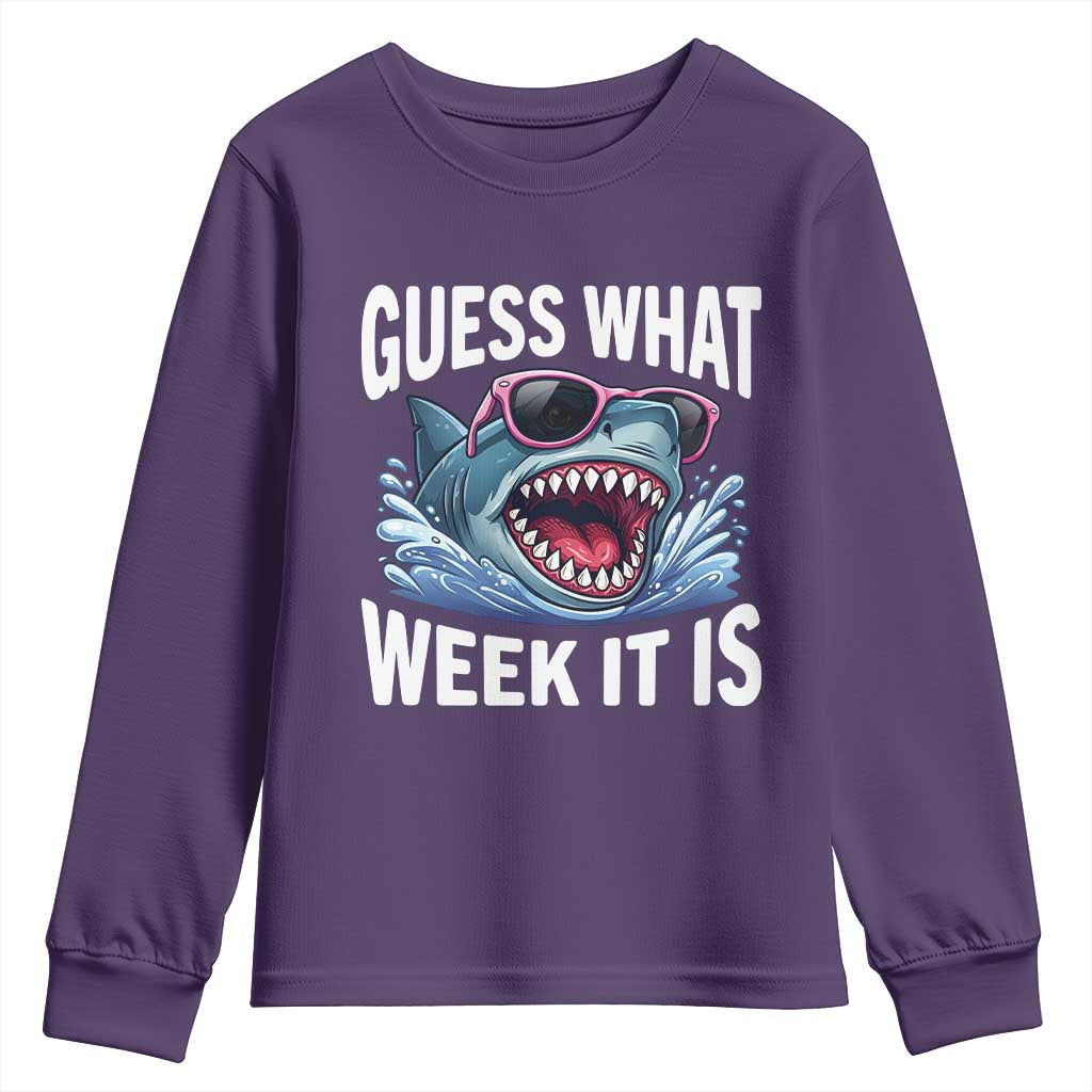 Funny Shark Guess What Week It Is Youth Sweatshirt Shark Awareness Support Ocean Summer