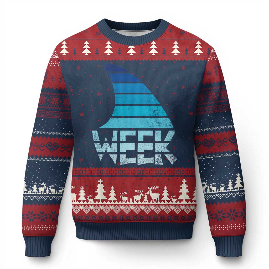 Funny Shark Fin Week Retro Ocean Wildlife Vintage Ugly Christmas Sweater