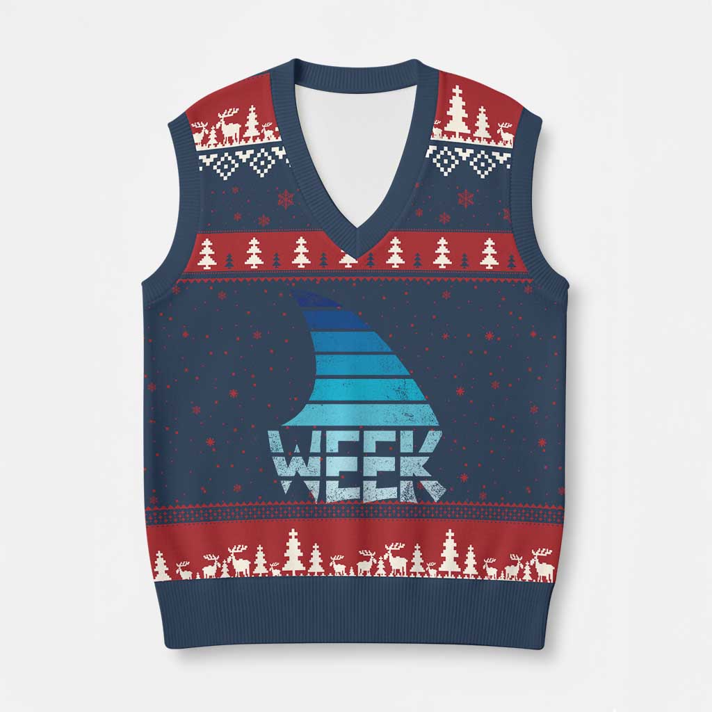 Funny Shark Fin Week Retro Ocean Wildlife Vintage V-Neck Knit Sweater Vest