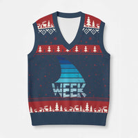 Funny Shark Fin Week Retro Ocean Wildlife Vintage V-Neck Knit Sweater Vest
