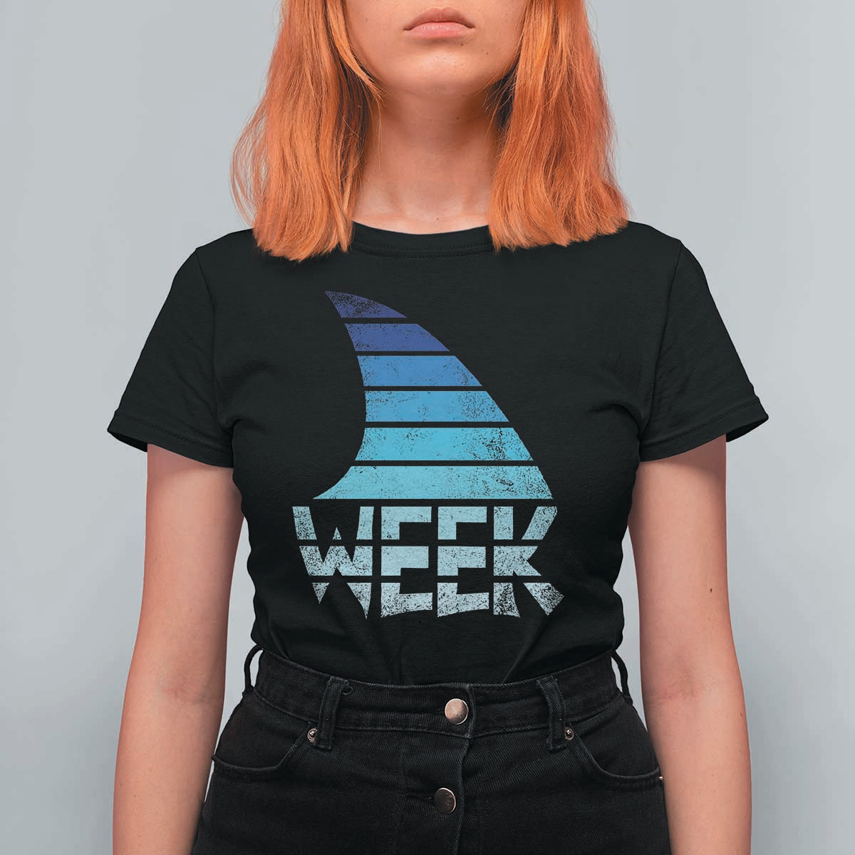Funny Shark Fin Week Retro Ocean Wildlife Vintage T Shirt For Women