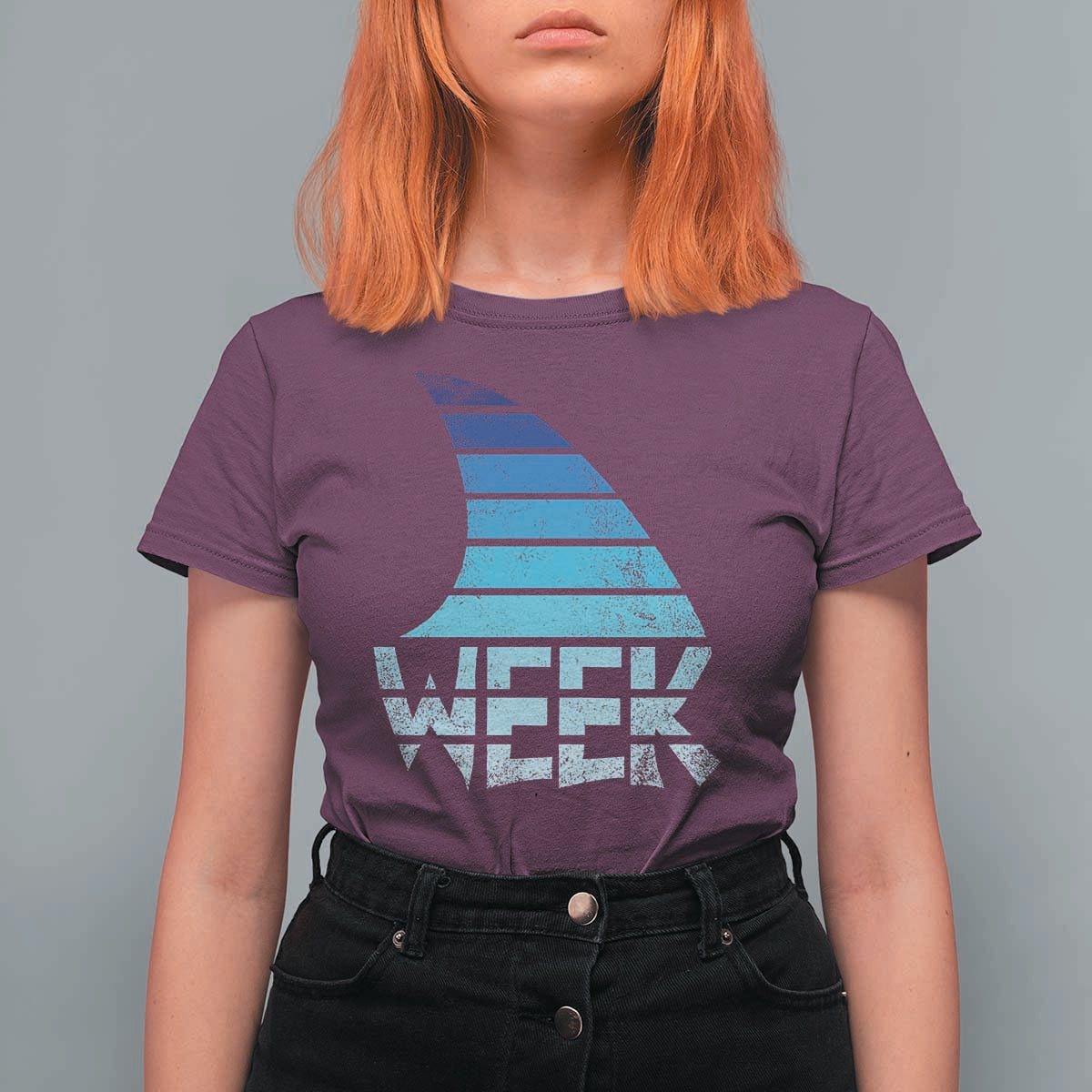 Funny Shark Fin Week Retro Ocean Wildlife Vintage T Shirt For Women