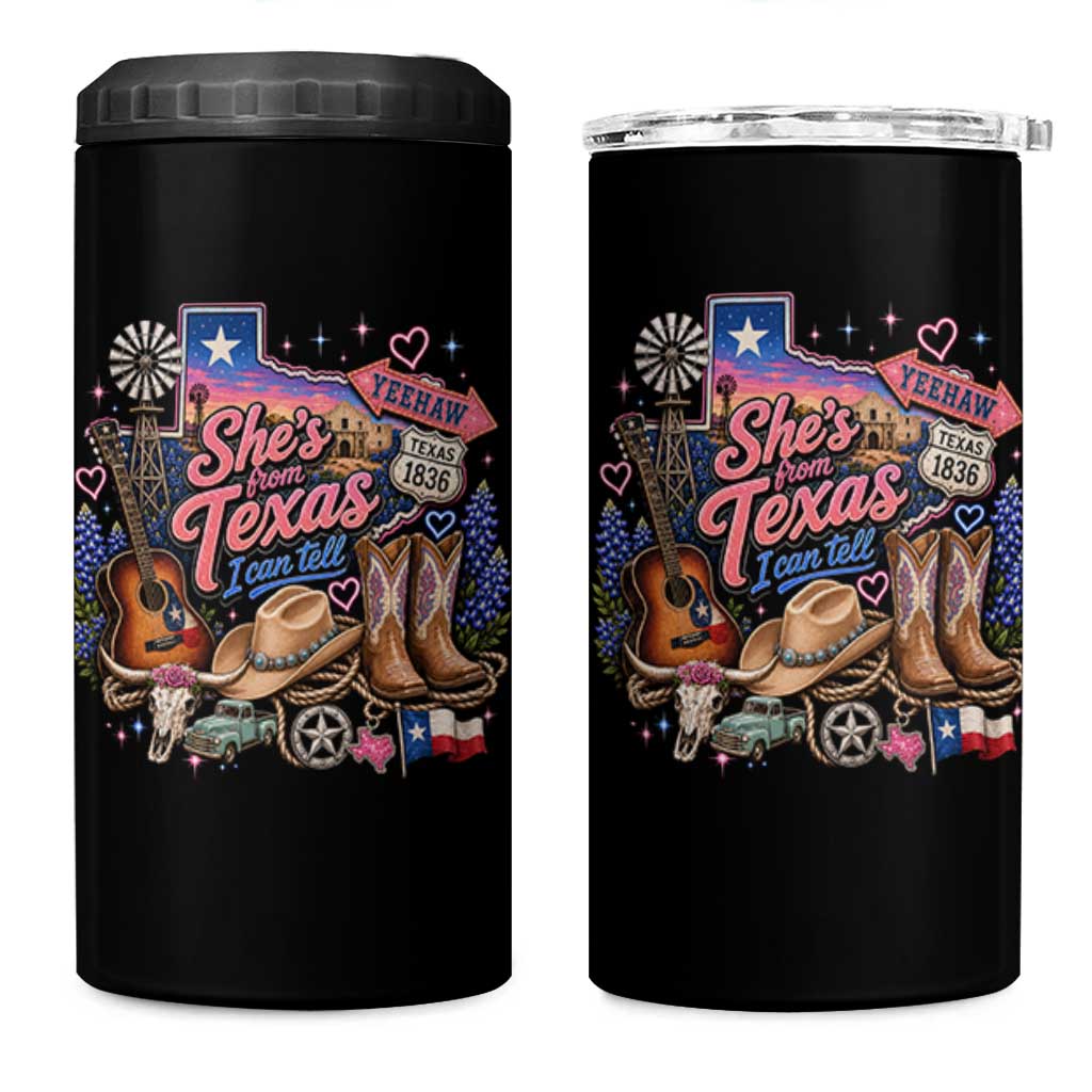 She Is From Texas I Can Tell 4 in 1 Can Cooler Tumbler Texas Girl Pride