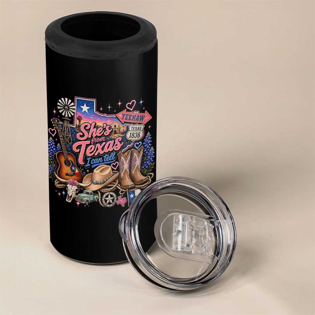 She Is From Texas I Can Tell 4 in 1 Can Cooler Tumbler Texas Girl Pride