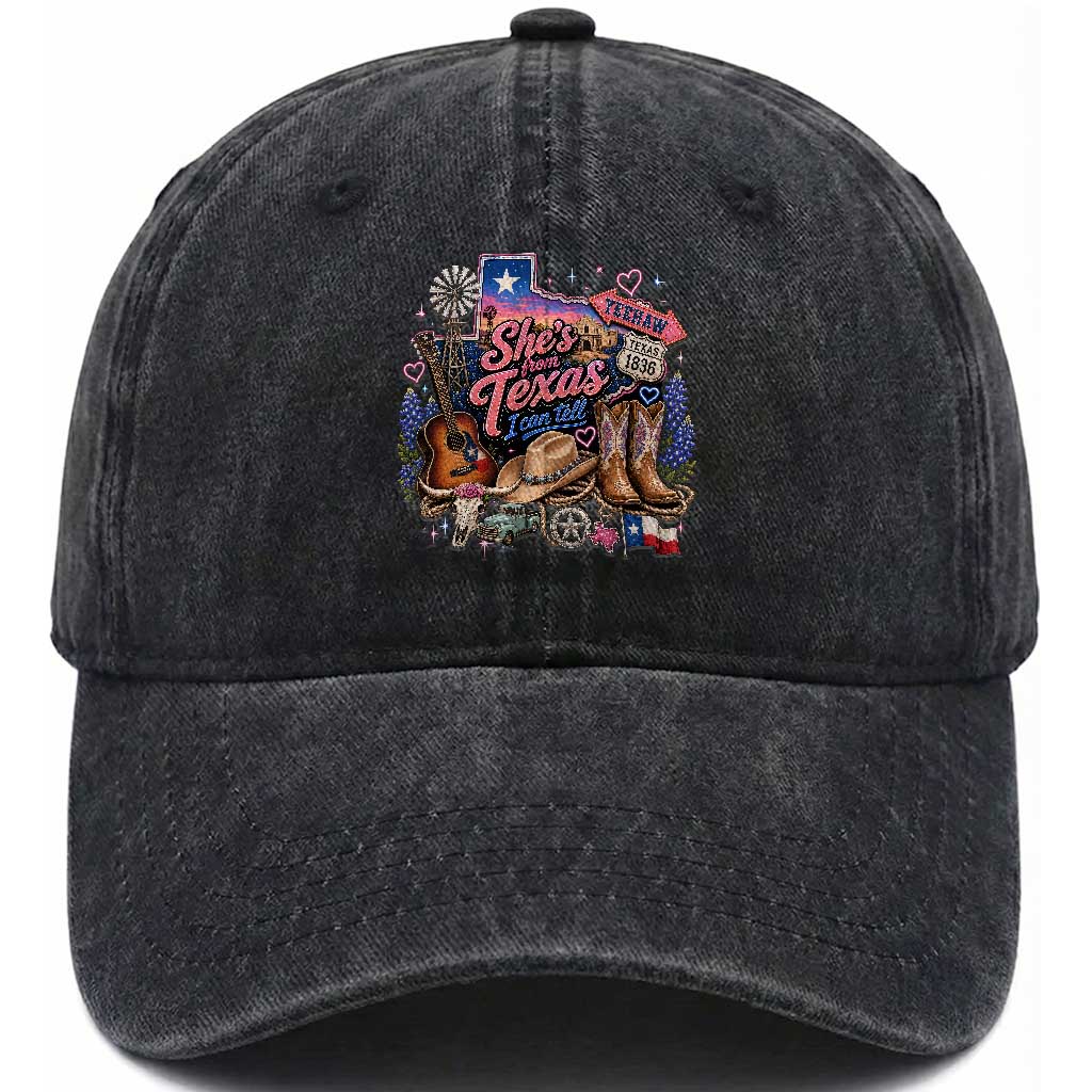 She Is From Texas I Can Tell Washed Cotton Baseball Cap Texas Girl Pride