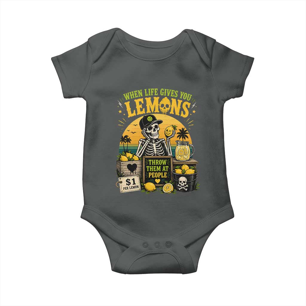 When Life Gives You Lemons Throw Them At People Baby Onesie Skeleton Lemon Jokes