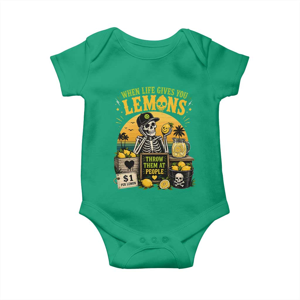 When Life Gives You Lemons Throw Them At People Baby Onesie Skeleton Lemon Jokes