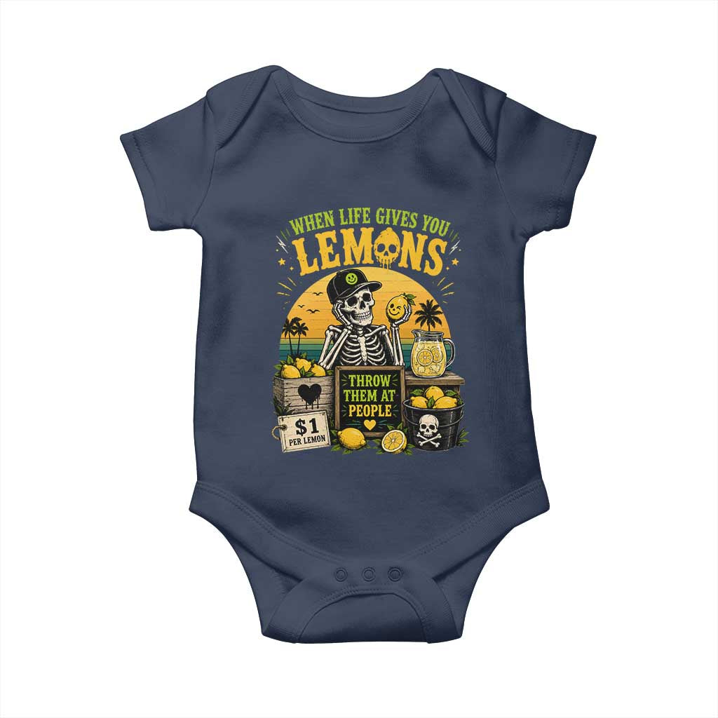 When Life Gives You Lemons Throw Them At People Baby Onesie Skeleton Lemon Jokes