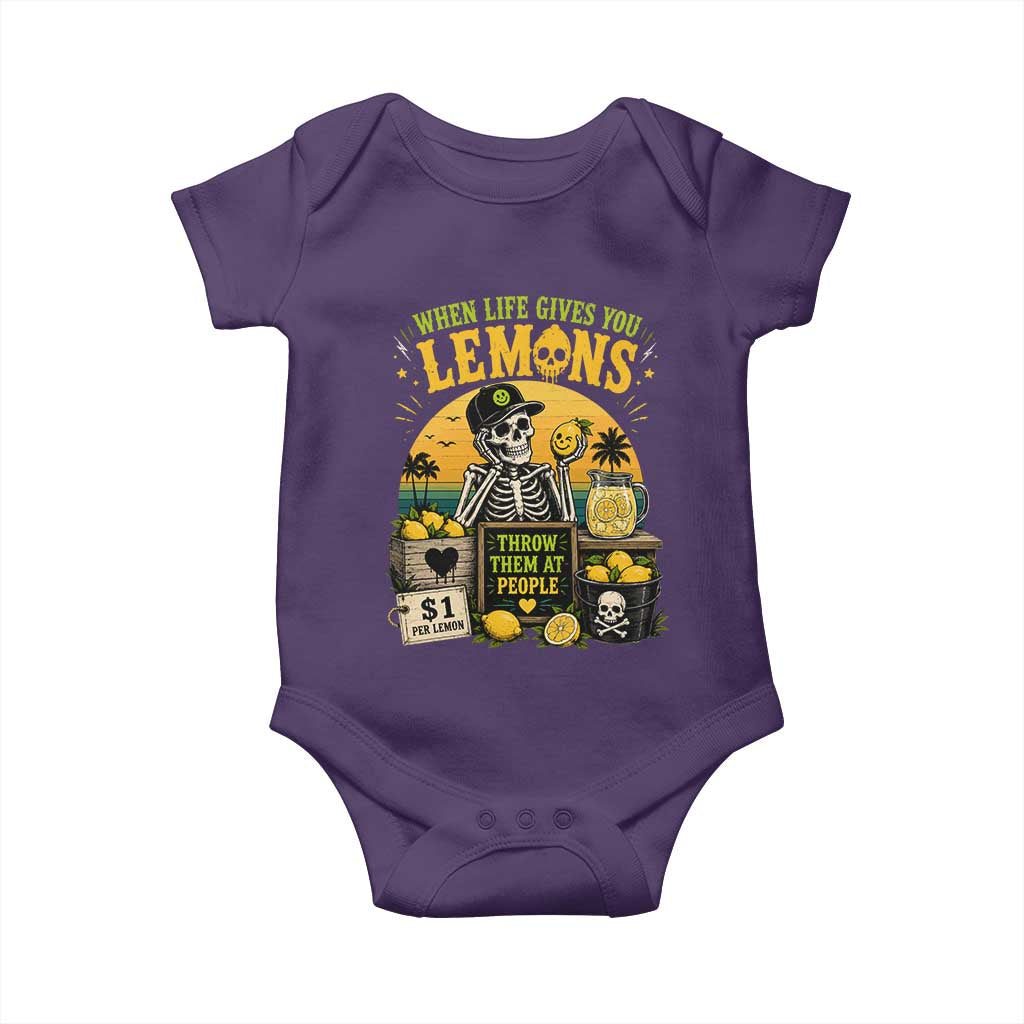When Life Gives You Lemons Throw Them At People Baby Onesie Skeleton Lemon Jokes