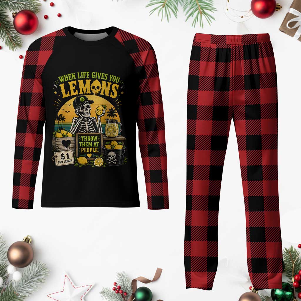 When Life Gives You Lemons Throw Them At People Plaid Pajama Set Skeleton Lemon Jokes