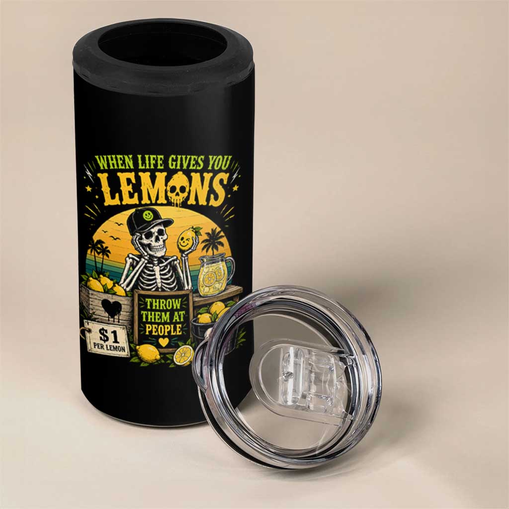 When Life Gives You Lemons Throw Them At People 4 in 1 Can Cooler Tumbler Skeleton Lemon Jokes