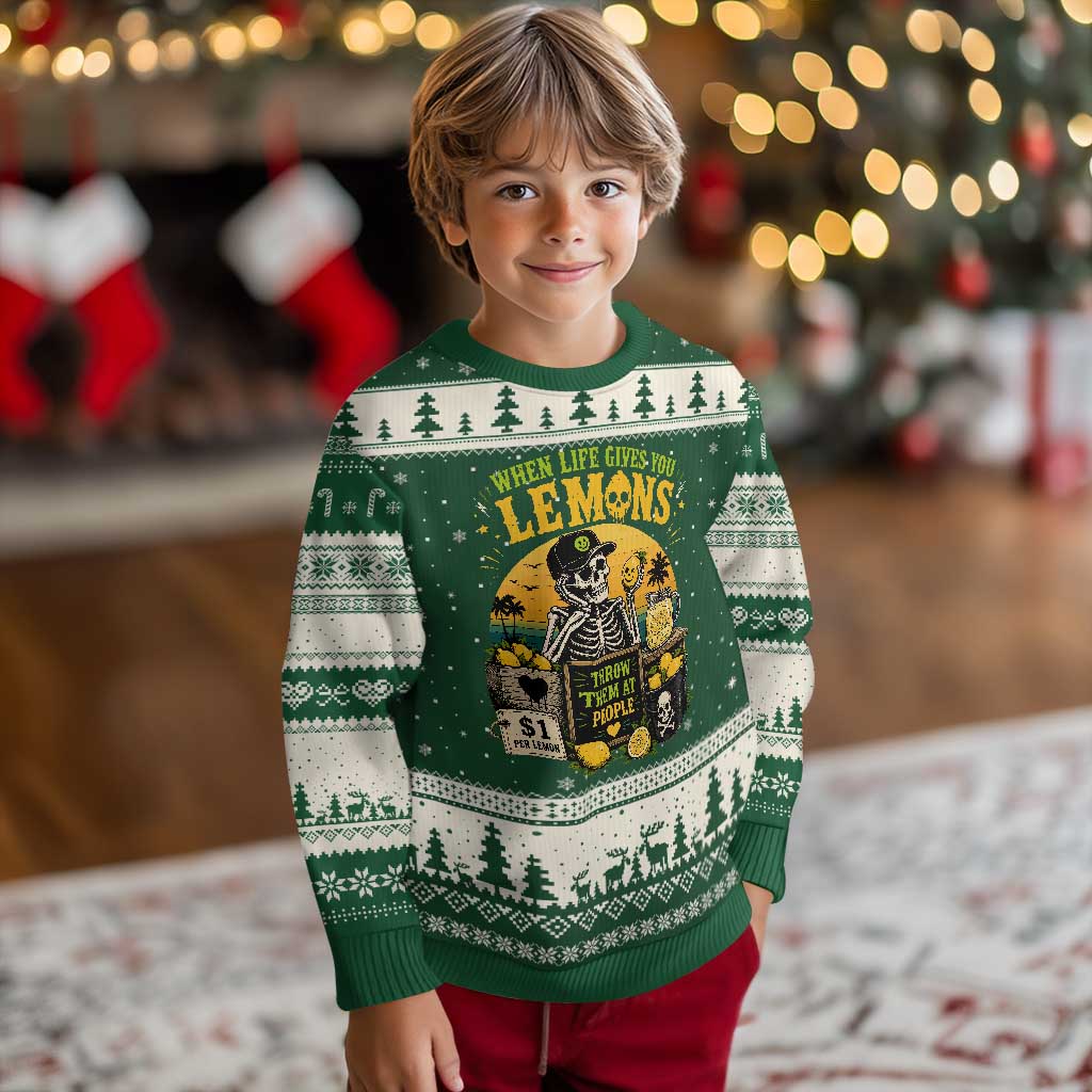 When Life Gives You Lemons Throw Them At People Ugly Christmas Sweater Skeleton Lemon Jokes